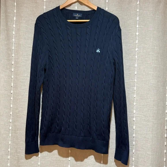 Brooks Brothers Navy Blue Cable Knit Crewneck Sweater - Picture 1 of 4
